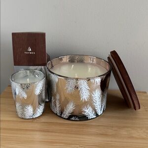 Set two candles Thymes Frasier Fir Silver - 3 Wick (12.5 oz) (Statement, 2 oz)